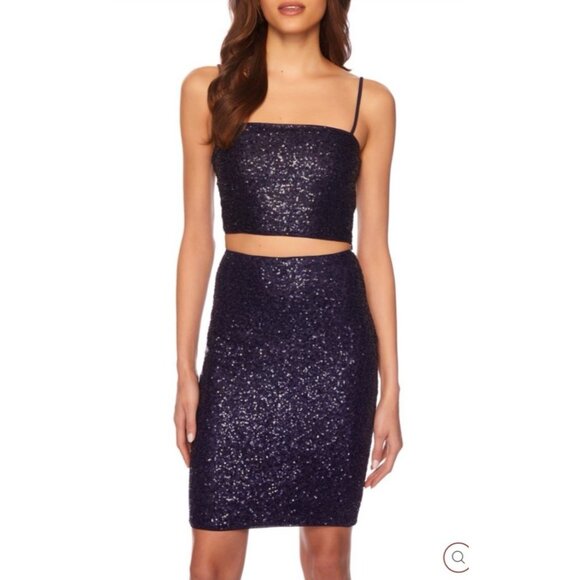 Susana Monaco 2 PC Set S Small Thunder Blue Sequin Crop Top & Skirt NWT $256